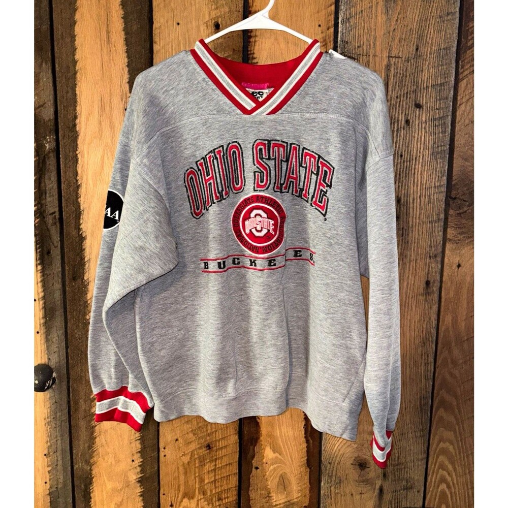 Lee Sport Ohio State Buckeyes Gray V-Neck Sweatshirt NCAA Patch Size Medium